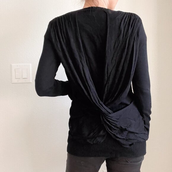 Y2K Central Park West Draped Back Cardigan Sweater β Black V-Neck Button Front - Picture 1 of 9